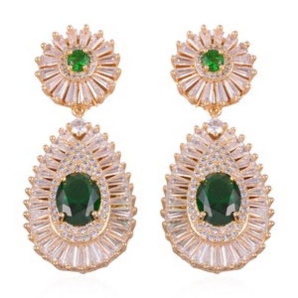 Green Sapphire and Diamond Drop Earrings 18k Gold Plated 7.50 ctw - Picture 4 of 7